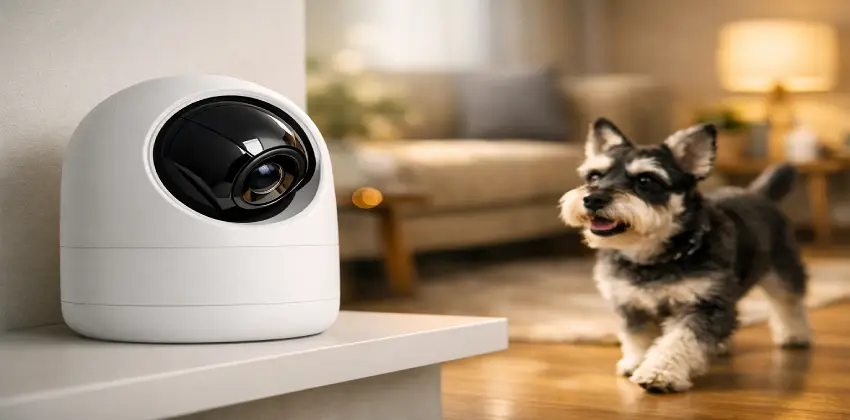 Cámara 360 para perros Petlibro Domo monitoreando el interior del hogar