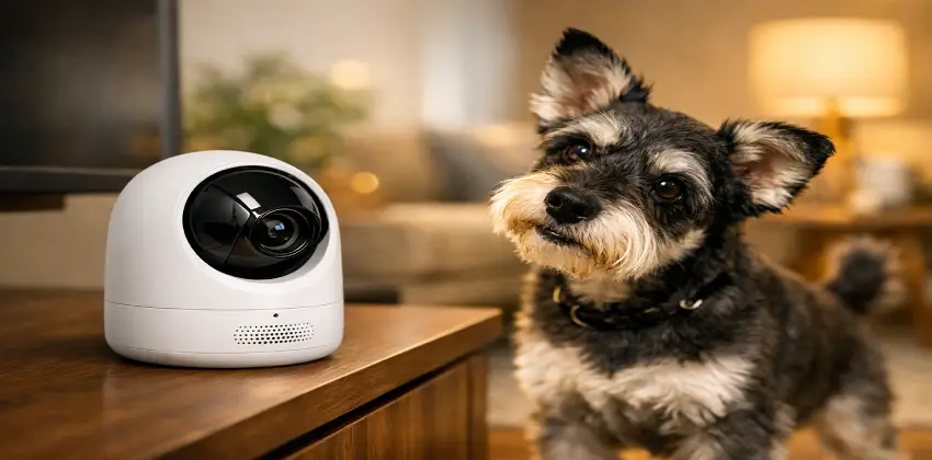 Cámara de seguridad Suono Minion HD 2MP con audio bidireccional monitoreando un living
