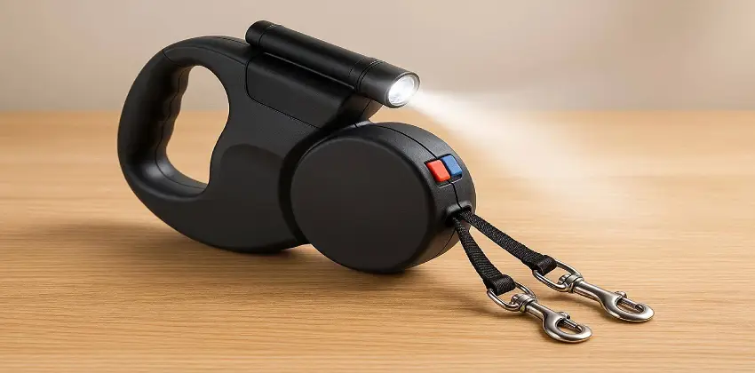 Auditoría de la correa retráctil doble Beepex con linterna LED para perros