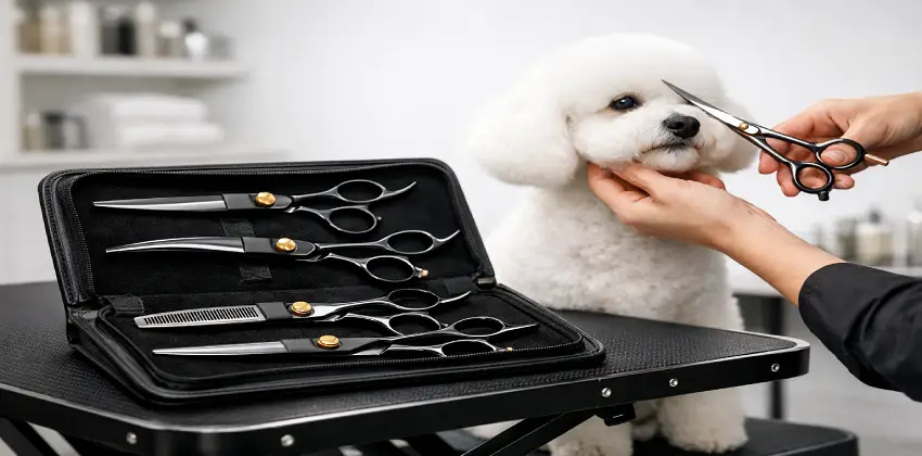 Auditoría técnica del set de tijeras caninas profesionales Gadnic de acero 4CR13