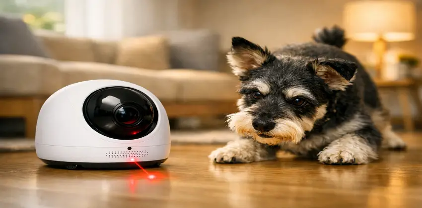Robot interactivo Beepaw móvil con cámara 1080p monitoreando y jugando con un perro