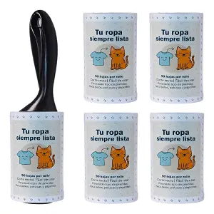 Rodillo saca pelusa y pelo de mascotas con 4 rollos de repuesto para ropa y sillones